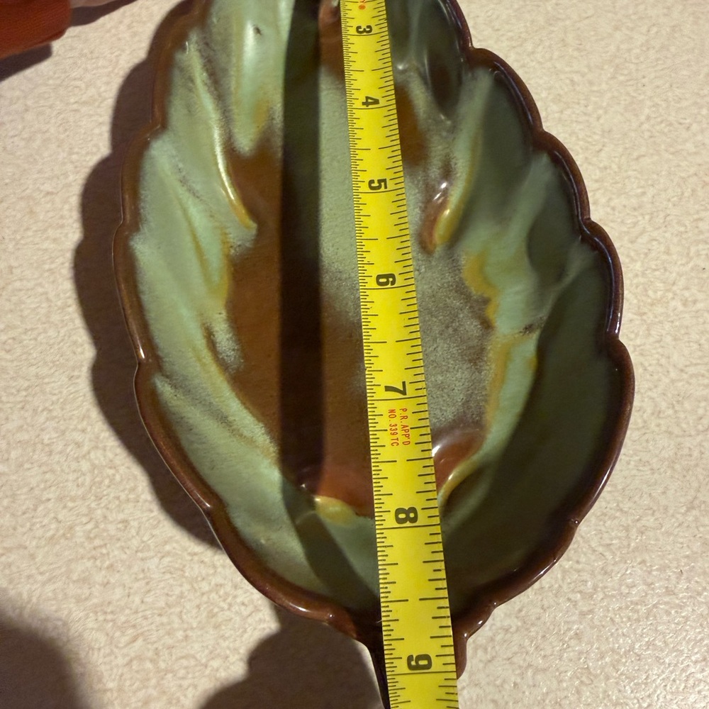 Frankoma Leaf-Shaped Pottery Dish in Green/Brown.Vintage #225. For Candy/Nuts et - Picture 4 of 7